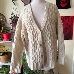 American Eagle Outfitters Cream Cable Knit Cardigan
